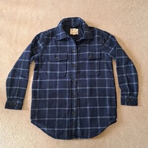 Tilley Plaid Shirt Jacket Women's Small Shacket Blue Fall Jacket